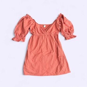 Billabong Burnt Orange Cotton Puff Sleeve Mini Dress Muslin Feminine